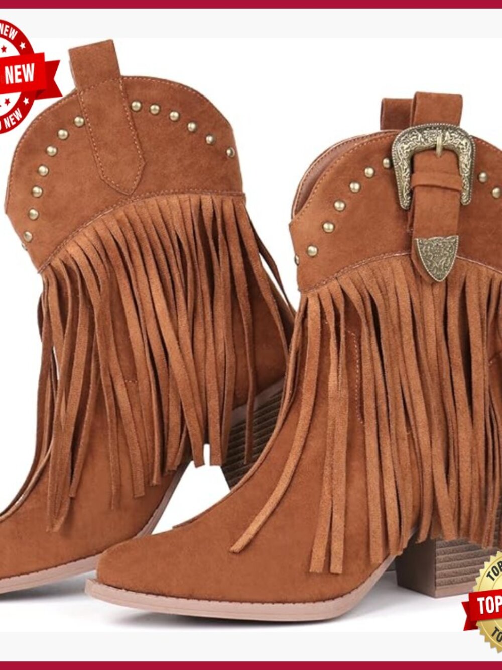 Women's Snip Toe Ankle Booties Suede Fringe Western Pull On